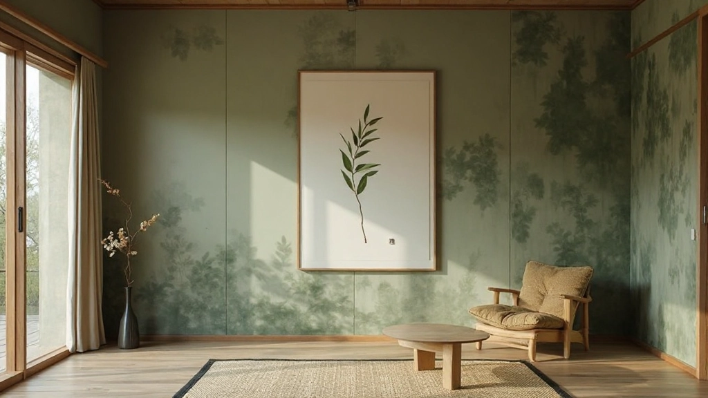 日本の伝統的な色合いの壁、土色、深い緑、テクスチャ、自然素材、モダンアート