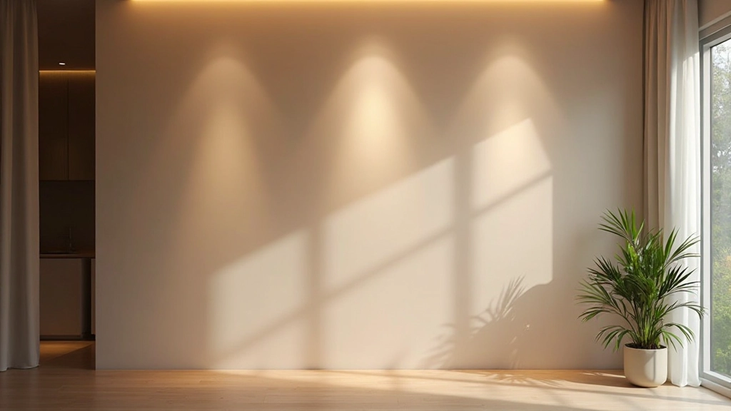 壁面間接照明が作る影と光のコントラスト、モダンなニッチ照明、テクスチャー壁